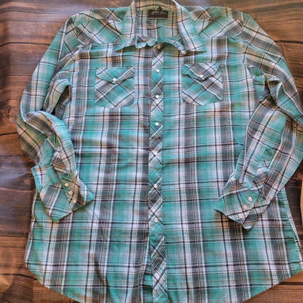 Pearl-snap Long Sleeve Shirt Western Plaid Cowboy XLT